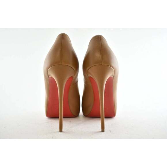 Christian Louboutin New Very Prive 120 Caramel Brown Leather Peep Heel Pump 40 - Picture 7 of 9
